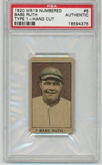 1920 W519 Numbered Babe Ruth Strip Card PSA Authentic (Hand Cut)